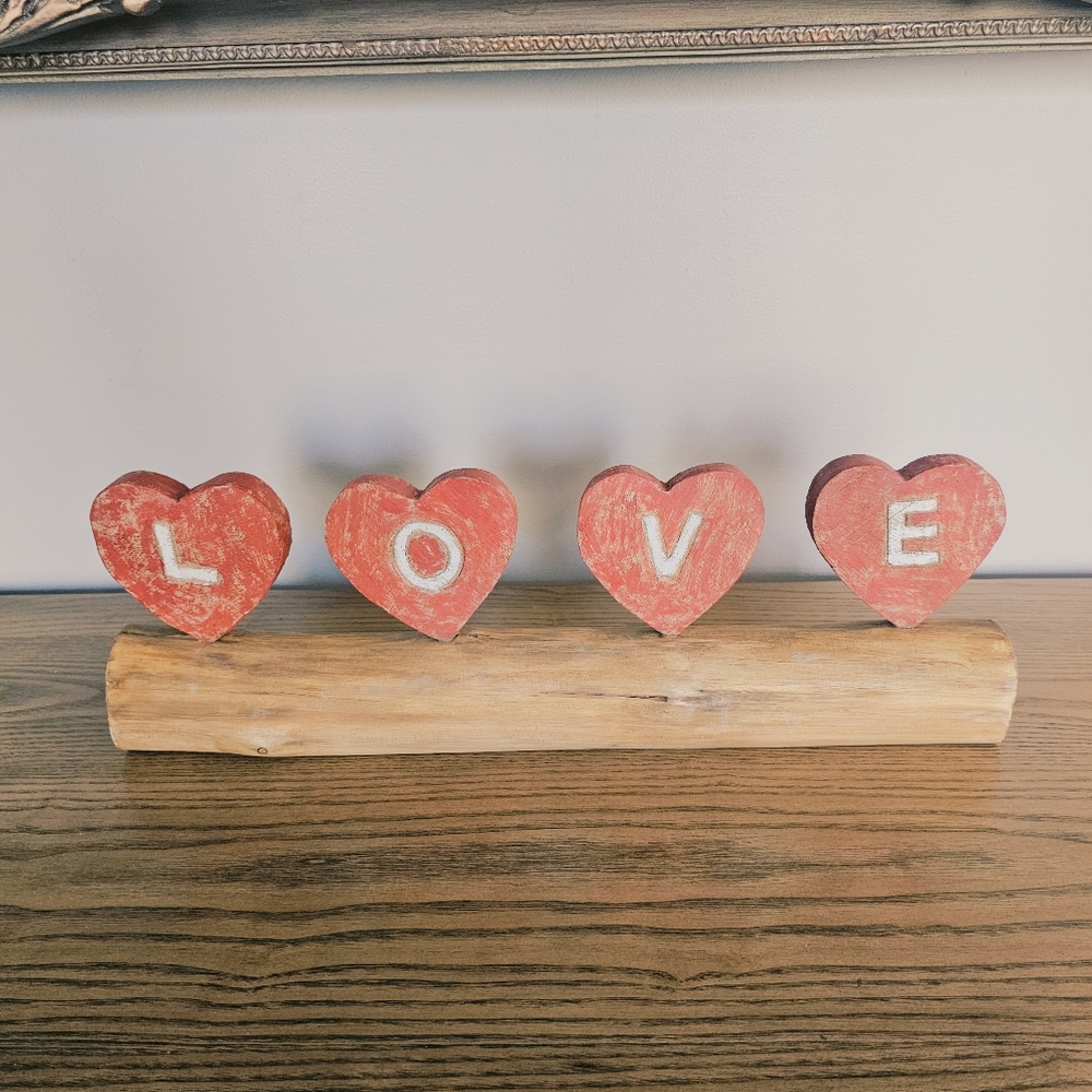 Rustic Red Heart Wooden LOVE Decor